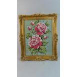 A Gilt Framed Tapestry Depicting Roses, 43cm High