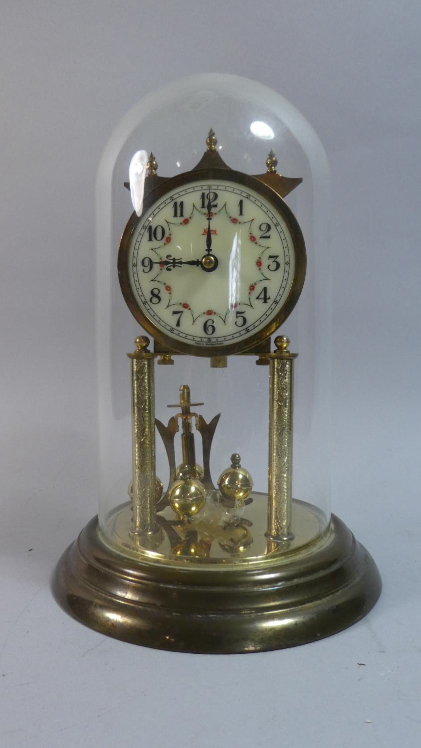 A Mid 20th Century Koma Pillar Clock Under Glass Dome (Missing Suspension), 30cm High