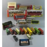 A Collection of 17 Unboxed and 11 Card Kit Buses by Budgie, Joal, Marjorette, Winking Etc