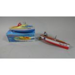 Two Reproduction Tin Plate Boats, Cruiser with Box