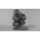 A Carved Inuit Stone Study of an Eskimo Inscribed Lisi 2596 to Base, 8cm High