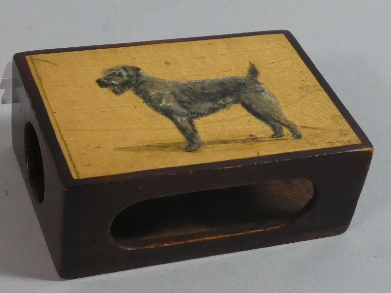 A Treen Matchbox Holder Decorated with Fox Terrier - Image 2 of 2