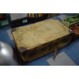 A Vintage Leather Mounted Canvas Travelling Case Monogrammed CMW, 76.5cm Wide