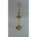 A North Indian Four Branch Temple Oil Lamp with Ring Carrying Handle, 38cm Wide