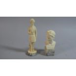 A Giannelli Alabaster Figure of Oriental Dignitary Together with a Similar Bust of Elderly Woman