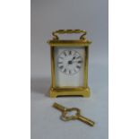 An Edwardian French Brass Cased Carriage Clock with Key and Working, 12cm High