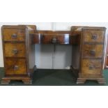 A Mid 20th Century Burr Walnut Ladies Writing Desk or Dressing Table Base, 160cm Wide