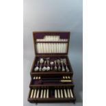 An Edwardian Oak Canteen of Cutlery with Two Drawers, Cutlery Unrelated, 40cm Wide