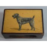 A Treen Matchbox Holder Decorated with Fox Terrier