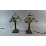 A Pair of Reproduction Metal Table Lamps with Tiffany Style Shades, Each 34cm High