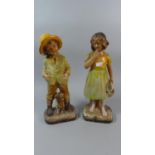 A Pair of Mid 20th Century Plaster Figural Ornaments Children, Each 36.5cm high