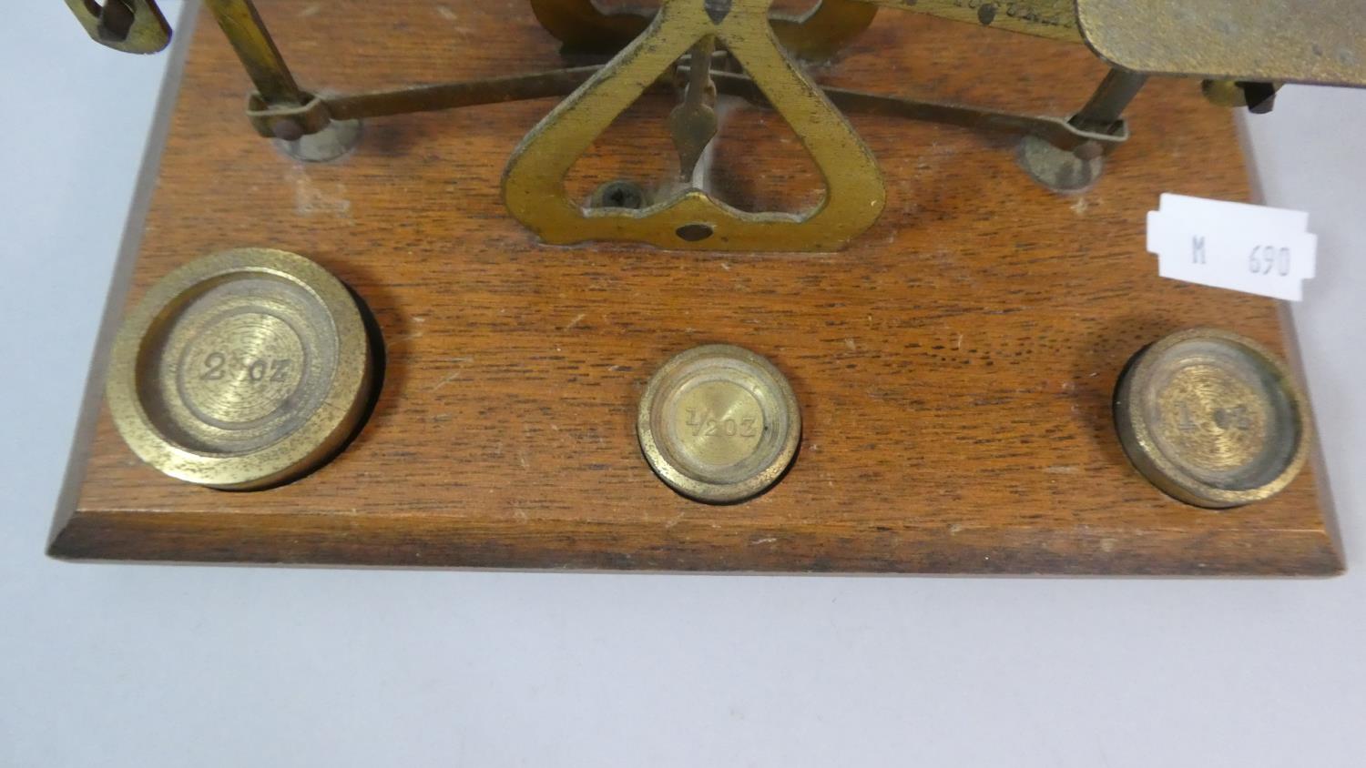 An Edwardian Set of Brass Postage Scales and Weights on Wooden Rectangular Plinth, 17.5cm Wide - Image 2 of 2