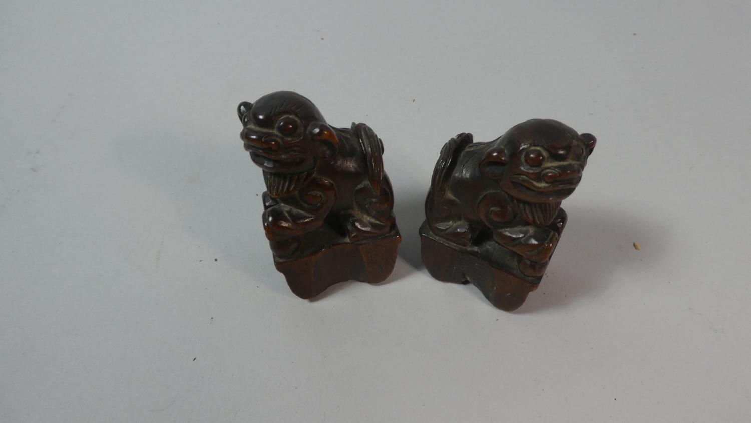 A Pair 19th Century of Oriental Wooden Carvings in the Form of Foo Dogs, Possibly Furniture Mounts/ - Image 2 of 2