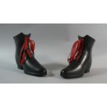A Pair of Victorian Models of Ladies Boots, "Made of Linby Cannel Coal by G Turton", 13cm high