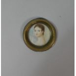 A Small Brass Framed 19th Century Maiden on Ivory Depicting Young Girl, 6.5cm Diameter