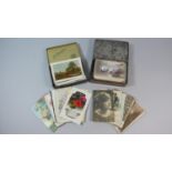 Two Vintage Tins Containing Greetings and Postcards to Include Kinsella Sporting etc