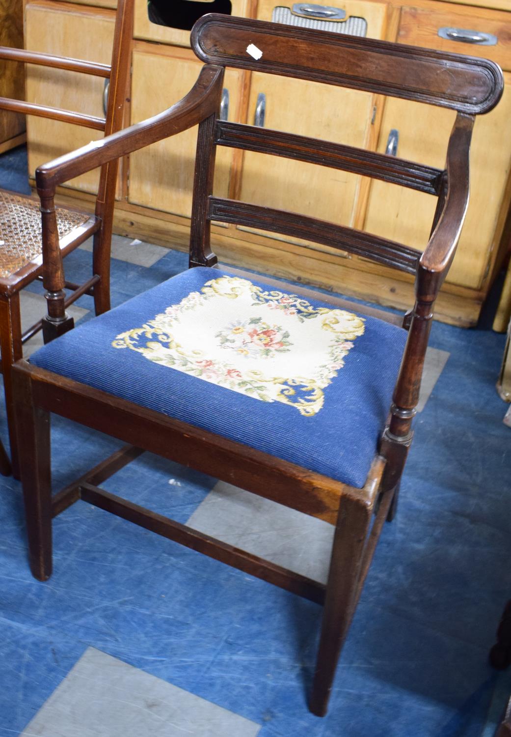 A 19th Century Mahogany Framed Ladder Back Armchair with tapestry Seat