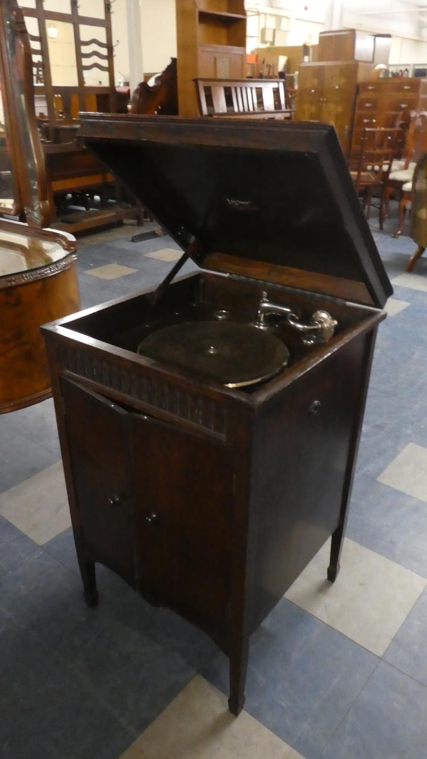 A Vintage Oak Cased Wind Up Gramophone, For Restoration