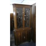 A Double Freestanding Astragal Glazed Corner Cabinet, 92cm Wide
