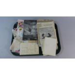 A Tray Containing Various Printed Military Ephemera, Silk Souvenir WWI Handkerchiefs and Scarf etc