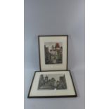 A Pair of Coloured Engravings, Street Scenes, Signed and Titled