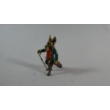 A Small Enamelled Bronze Figure of an Anthropomorphic Fox Wearing Coat and With Walking Stick, 3.5cm