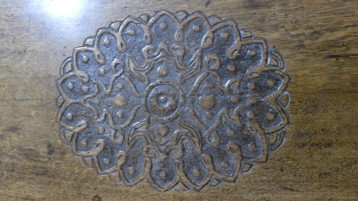 A 19th Century Oval Topped Gate Legged Dining Table with Later Carved Centre Panel, 100cm Wide - Image 2 of 2