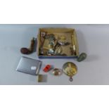 A Small Collection of Curios to Include Cigarette Case, Needle Case, Pill Boxes, Dante Finial etc