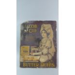 A Vintage Cardboard Advertising Sign for Jacob & Co. Butter Puff Biscuits Depicting the Queen of