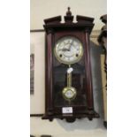 A Reproduction Mahogany Cased Wall Clock with Eight Day Movement, Working Order, 50cm high