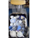 A Box Containing Various Ceramics and Glassware and a CD Stand