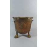 A Plated Copper Art Nouveau Planter with Three Claw Feet (Most Silver Plate Rubbed Away), 27.5cm