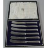 A Cased Set of Six Silver Handled Butter Knives