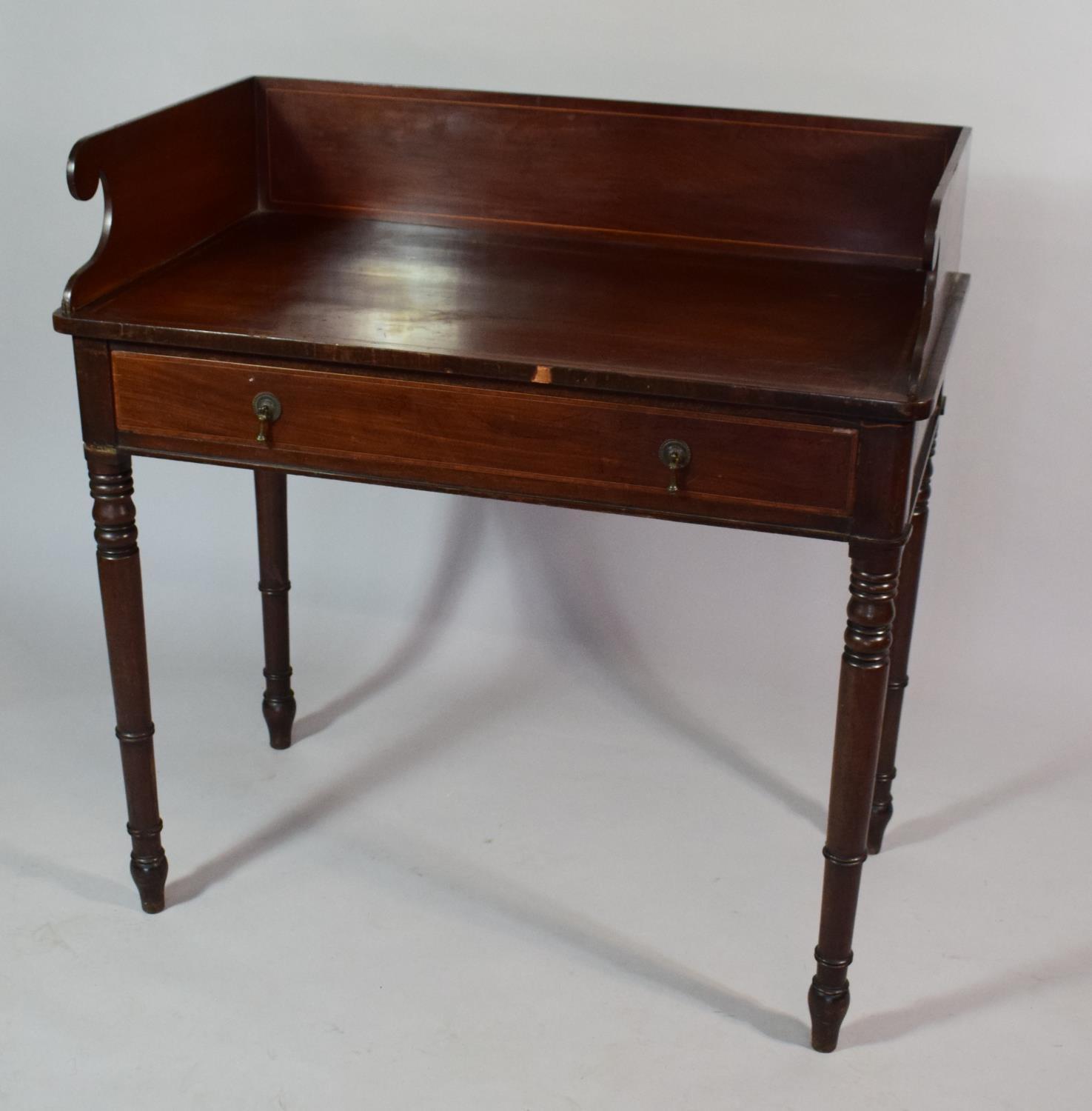 A 19th Century Mahogany Washstand with Carved Raised Gallery and Set on Turned Wooden Legs having - Image 5 of 5
