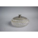 A Silver Mounted and Lidded Cut Glass Powder Bowl, The Lid with Mirror Under. Birmingham 1928,