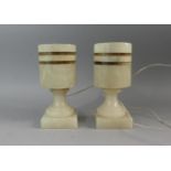 A Pair of Small Art Deco Style Onyx Table Lamps, 20cm high
