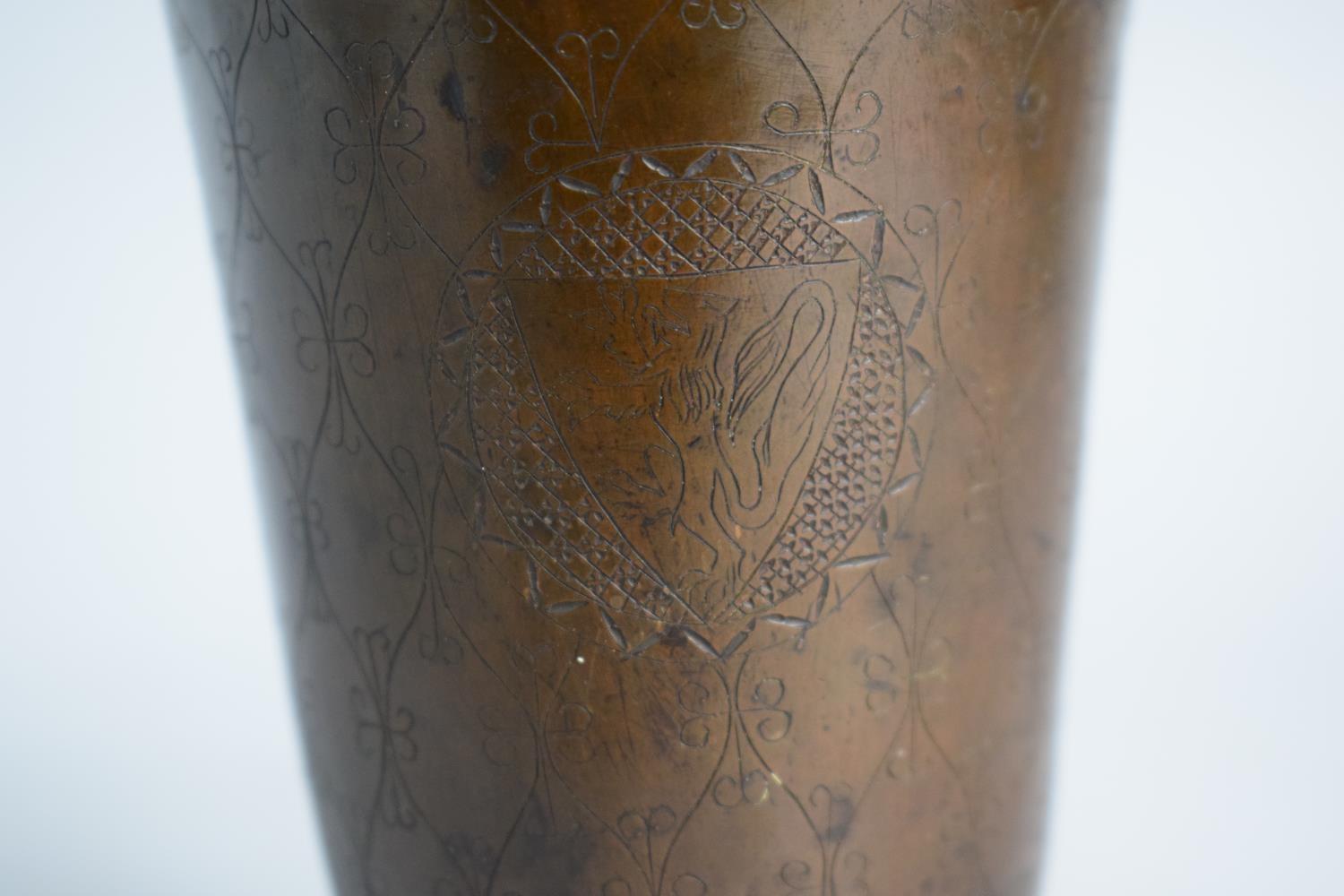 A Hand Beaten Copper Goblet with Etched Decoration and Three Armorial Cartouches - Image 5 of 5