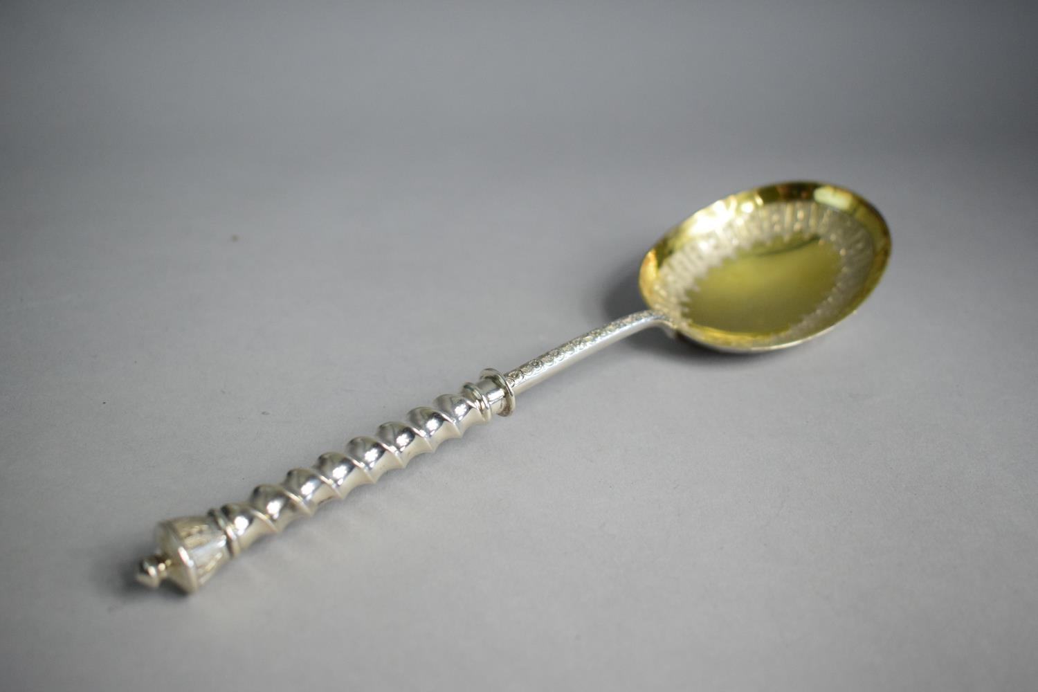 A Victorian Silver Spoon by Martin Hall & Co Having Engraved Bowl and Crown Finial. 22.5cm Long,