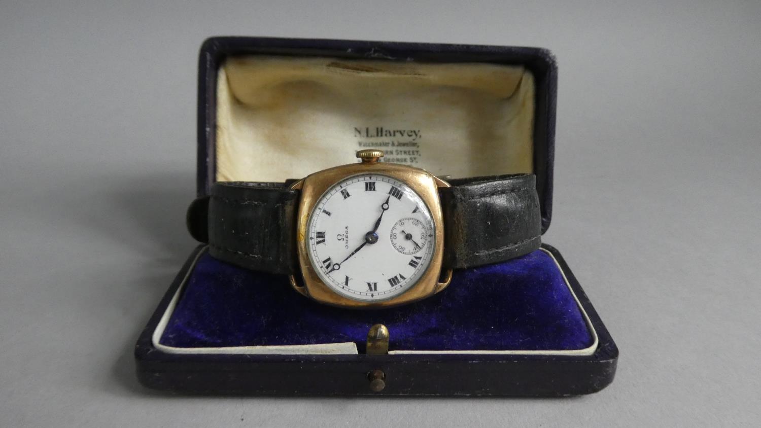 A Vintage Omega Gold Plated Wrist Watch, White Enamel Dial having Roman Numerals and a Subsidiary