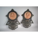 A Pair of Cast Iron Plaques in Pierced Cast Iron Surrounds, "Gladstone" and "Beaconsfield" Each 48.