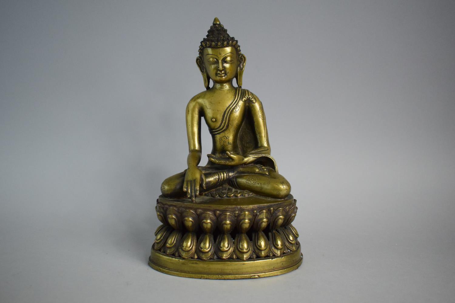 A Bronze Figure of a Thai Buddha on Pierced Lotus Throne Sat in Dhyanasana Posture with Hands