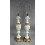 A Large Modern Pair of Gilt Brass and Alabaster Table Lamps of Vase Form, 65cm High