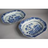 A Pair of 18th Century English Delft Rectangular Serving Dishes with Chinoiserie Decoration