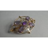 A Pretty Early 20th Century Amethyst and 9ct Rose Gold Brooch Stamped to Reverse KXP or KMJ. 5cms