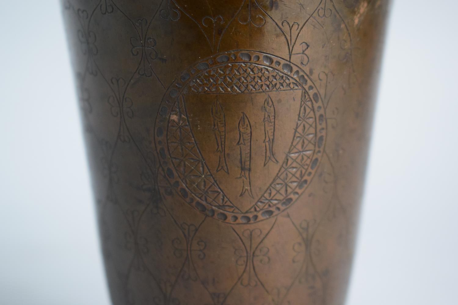 A Hand Beaten Copper Goblet with Etched Decoration and Three Armorial Cartouches - Image 4 of 5