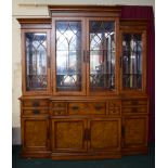 A Modern Good Quality Break Fronted Burr Wood and Cherry Display Cabinet. Glazed Top Section, Base