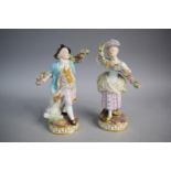 A Pair of Meissen Porcelain Figural Ornaments Having Underglazed Crossed Sword Mark in Blue to Base.