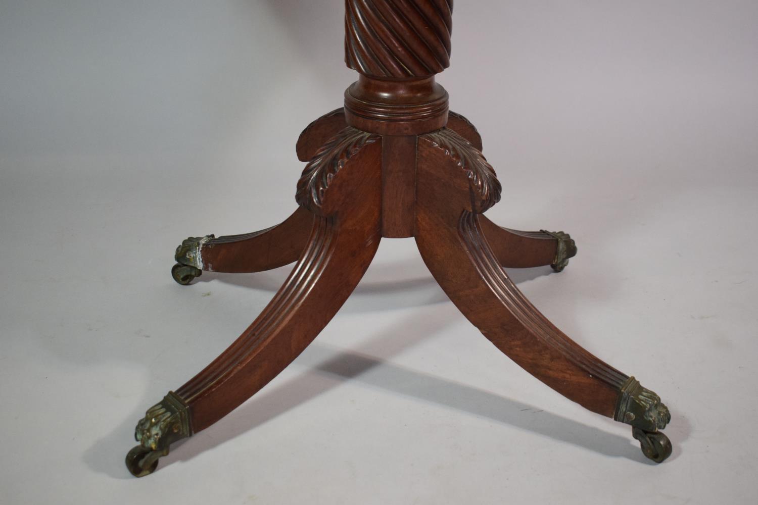 A 19th Century Mahogany Tea Table set on Spiralled Support with Brass Claw Casters. 92x45x74cms when - Image 2 of 6