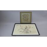 A Framed Oriental Silk Panel Together with a Signed Silk Depicting Birds in Magnolia Bush