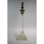 A Large Edwardian Glass Table Lamp on Stepped Square Base, 59cm High